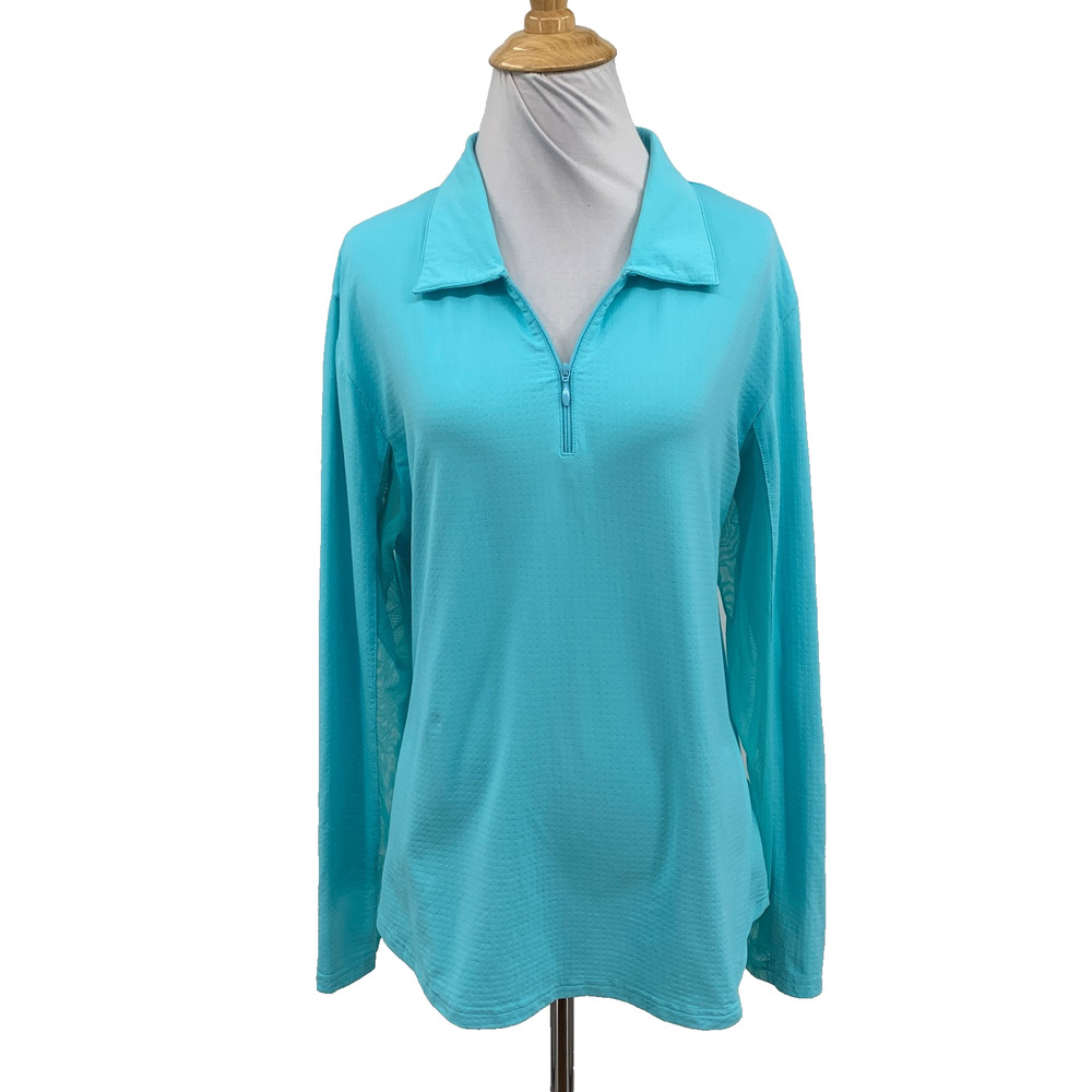 Icikuls Top Womens XL Extra Large Capri Mesh Panels Sleeves Quarter Zip Golf